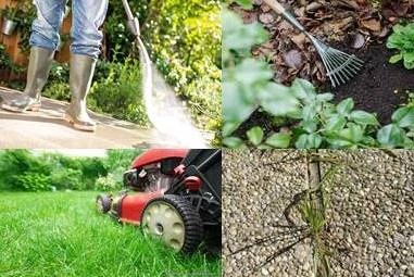 Gartenarbeiten mit Rasenmähen, Laubentfernung und Unkrautpflege